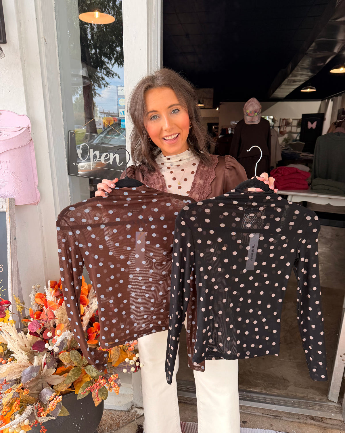 Polka Dot Mesh Tops