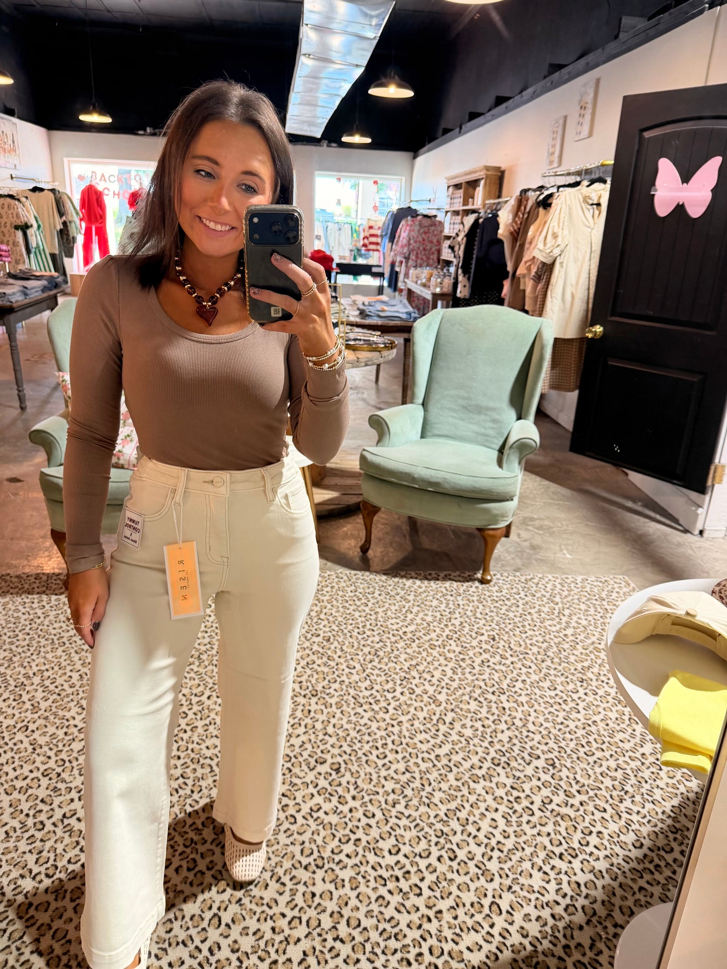 Ivory Adjustable Waist Crop Jean