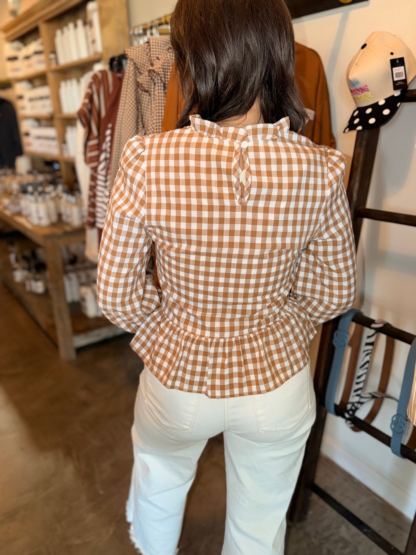 Gingham Peplum Top