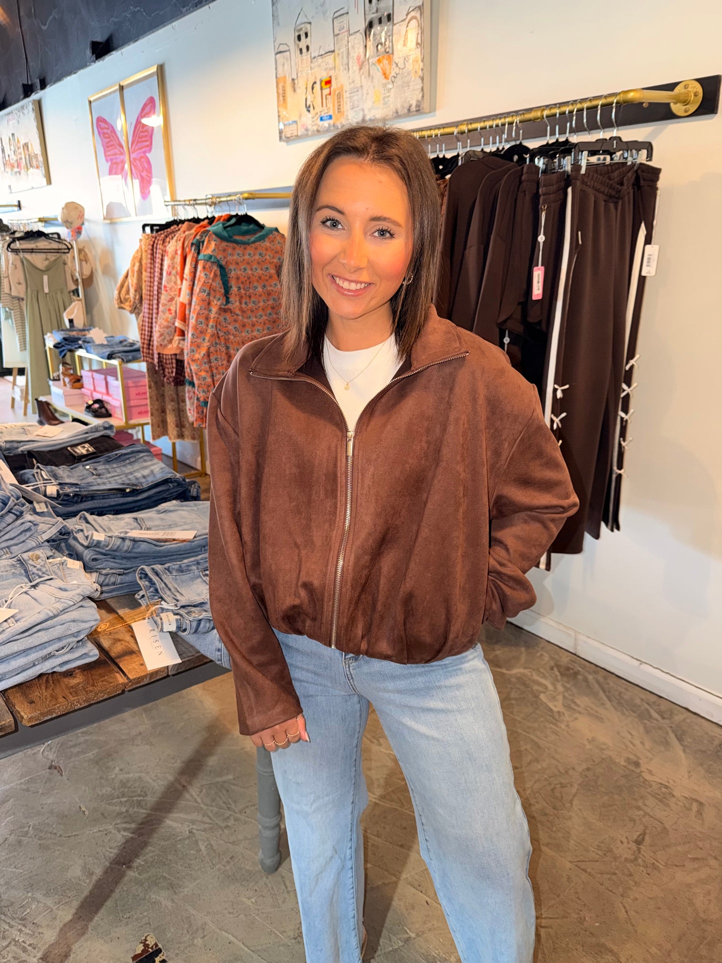 Suede Zip Up Jacket