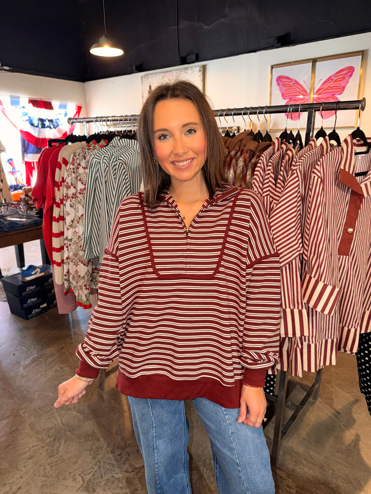 Burgundy Striped Half Zip