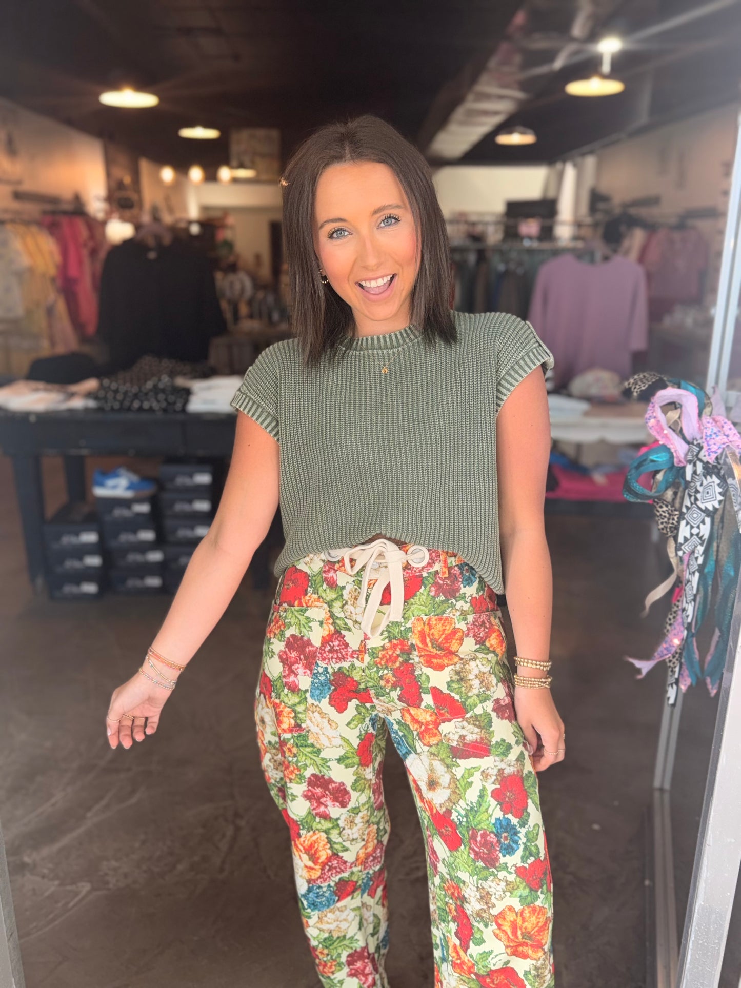 Acid Wash Olive Knit Top
